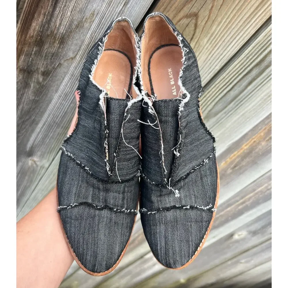 ALL BLACK Anthropologie Denim Oxford 40.5 Black‎ Raw Edge Deconstructed Flat
